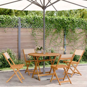 vidaXL 5-delige Tuinset massief hout en stof beige, Verzenden, Tuinset