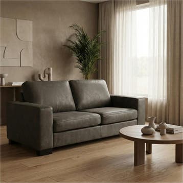 Leren bank Enjoy - 2,5 zits - Kenia Antracite (grijs) -, Nieuw, Ophalen of Verzenden, Modern, 200 tot 250 cm