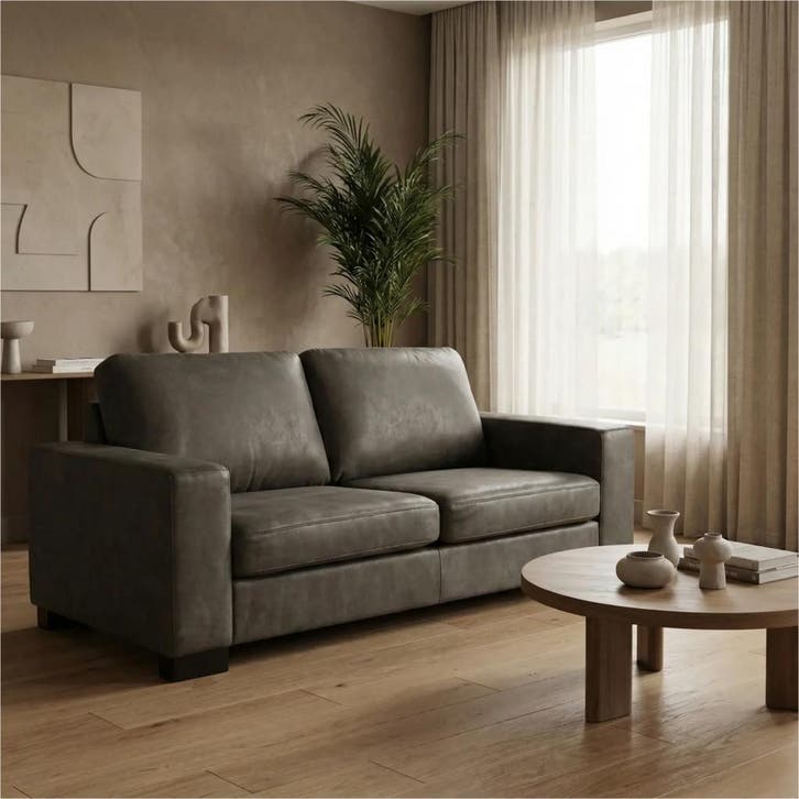 Leren bank Enjoy - 2,5 zits - Kenia Antracite (grijs) -, Maison & Meubles, Canapés | Salons, Enlèvement ou Envoi