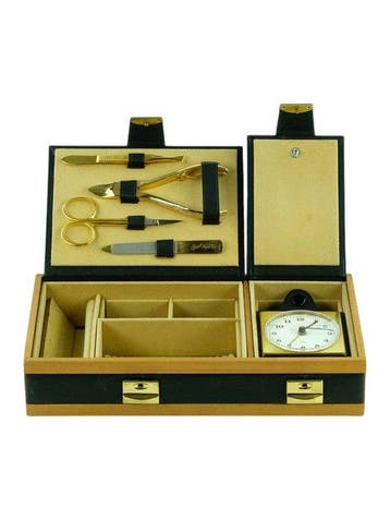 Reisset met toiletartikelen - Leder, Hout, Metaal - Solingen, Antiek en Kunst
