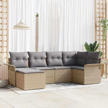 vidaXL Tuinbank Set 6 st Beige poly rattan, Verzenden