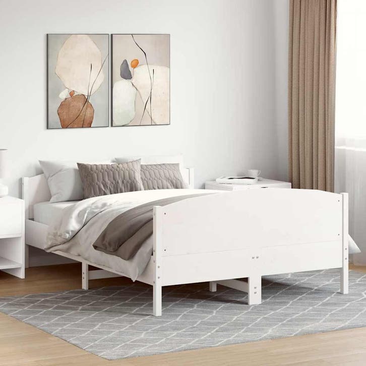vidaXL Bedframe zonder matras massief grenenhout wit 150x200, Huis en Inrichting, Slaapkamer | Bedden, Nieuw, Verzenden
