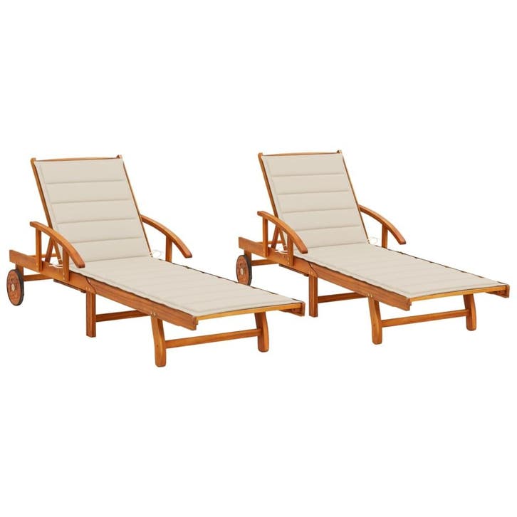vidaXL Ligstoelen 2 st met kussens massief acaciahout, Jardin & Terrasse, Chaises longues, Envoi
