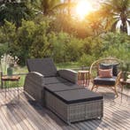 vidaXL Ligbed met donkergrijs kussen poly rattan grijs, Verzenden