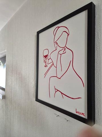 Liesens - I drink my wine (Handpainted on white canvas met