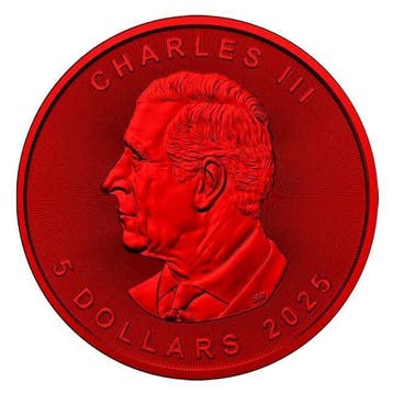 Canada. 5 Dollars 2025 1 oz Maple Leaf Canada Flag Cyber Red