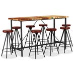 vidaXL 9-delige Barset massief gerecycled hout en echt leer, Huis en Inrichting, Complete eetkamers, Verzenden, Nieuw