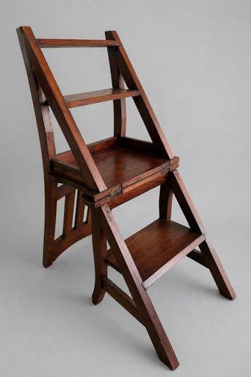 Trapje - Hout - Bibliotheektrap / stoel, Antiek en Kunst