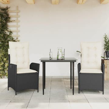 vidaXL 3-delige Tuinset met kussens poly rattan zwart, Verzenden, Tuinset