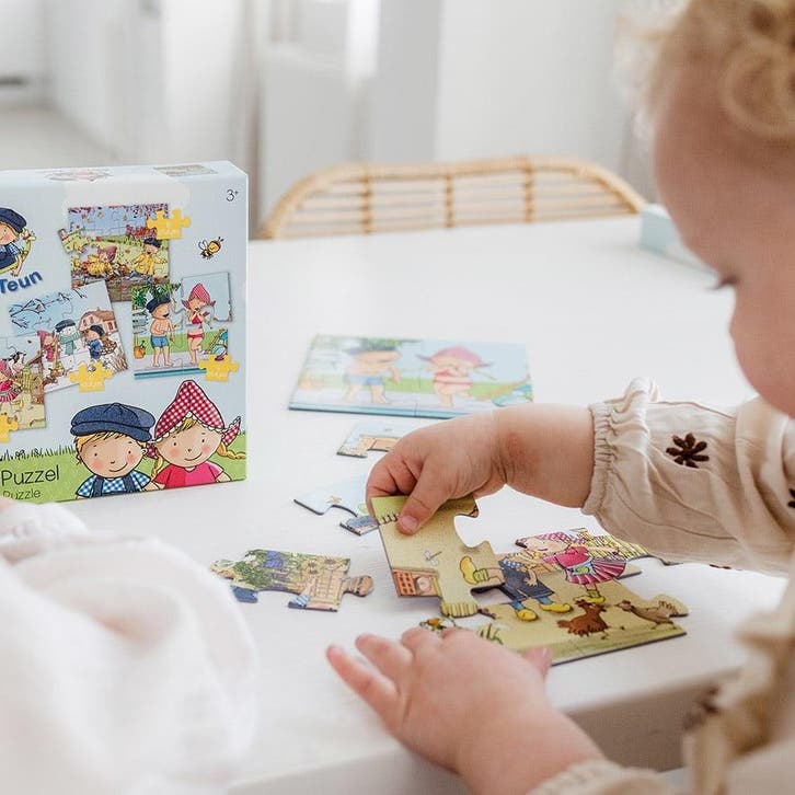 Fien & Teun 4- In 1 Puzzel, Hobby en Vrije tijd, Feestartikelen, Nieuw, Verzenden