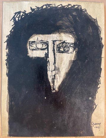 Yves Ganne (1931-2019) - Visage expressionniste, Antiquités & Art, Art | Peinture | Classique
