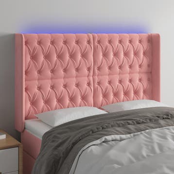 vidaXL Hoofdbord LED 147x16x118/128 cm fluweel roze, Verzenden, Nieuw