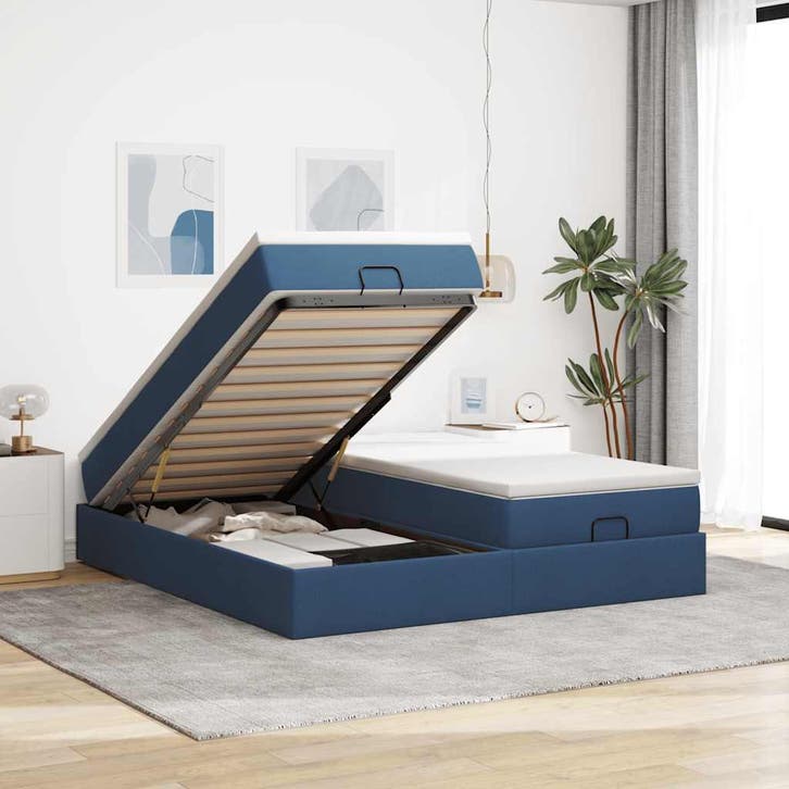 vidaXL Ottoman bed met matrassen 180x200cm stof blauw, Maison & Meubles, Chambre à coucher | Lits, Envoi