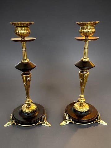 Pair French Napoleon III Candlesticks – c. 1860–1870- Cicada