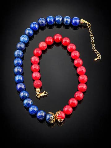 Collier de pierres précieuses bleu et rouge - perles de