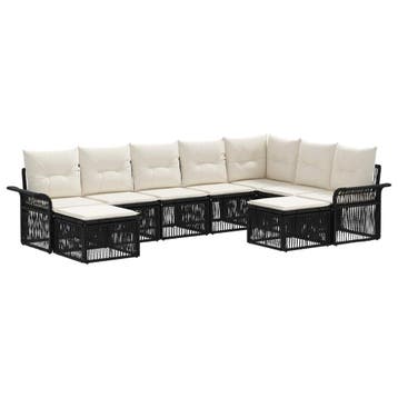 vidaXL Tuinbank Set 9 pcs Zwart en Crème Wit poly rattan, Verzenden, Nieuw