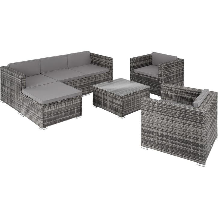 tectake Wicker loungeset Lignano met 2 fauteuils - grijs, Tuin en Terras, Tuinsets en Loungesets, Verzenden