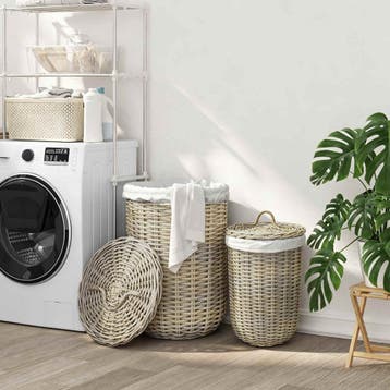 vidaXL Wasmand met deksel GENDT 2 st Natuurlijk grijs Kubu, Verzenden