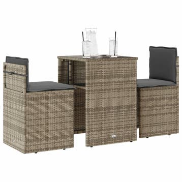 vidaXL 3-delige Bistroset met kussens poly rattan grijs, Verzenden, Nieuw