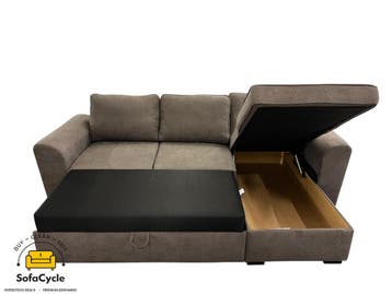 Hoekzetel bruin in stof met slaapbed, hoek L – overstock, Huis en Inrichting, Verzenden, Nieuw