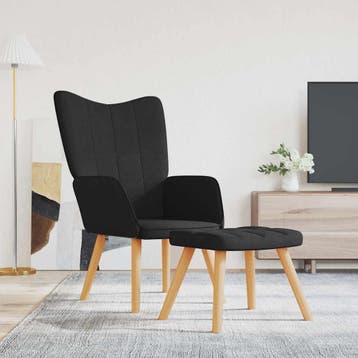 vidaXL Relaxstoel met voetenbank stof zwart, Verzenden