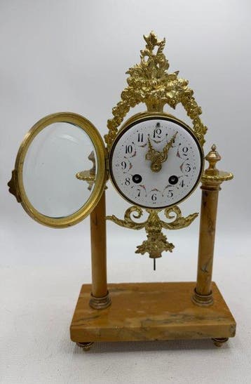 Pendule de cheminée Empire Bronze, Marbre, Verre - 1850-1900, Antiquités & Art, Antiquités | Horloges