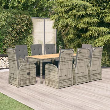 vidaXL 9-delige Tuinset met kussens poly rattan grijs, Verzenden, Nieuw, Tuinset