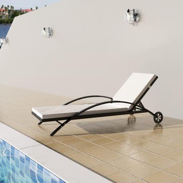 vidaXL Ligbed met kussen en wieltjes poly rattan zwart, Tuin en Terras, Verzenden, Nieuw