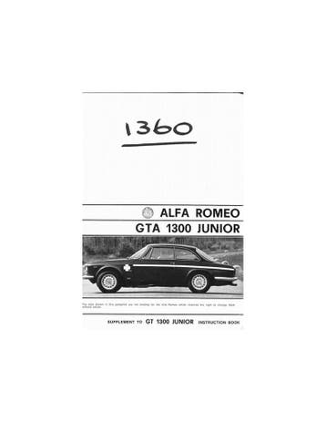1968 ALFA ROMEO GTA 1300 JUNIOR BIJLAGE INSTRUCTIEBOEK ENG.., Ophalen of Verzenden