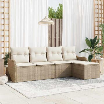 vidaXL Tuinbank Set Beige poly rattan, Verzenden, Nieuw