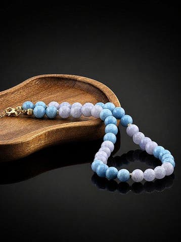 Blauwe aquamarijnhalsketting - lavendel chalcedoon kralen -
