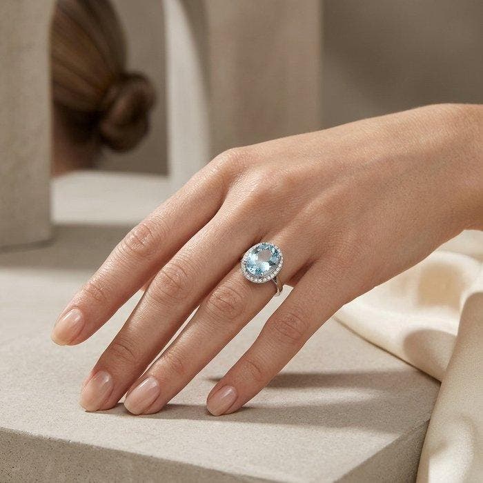 Bague - 14 carats Or blanc - 3.96ct. tw. Aigue-marine -, Bijoux, Sacs & Beauté, Bagues