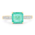 Bague - 14 carats Or jaune - 1.85ct. tw. Émeraude - Diamant