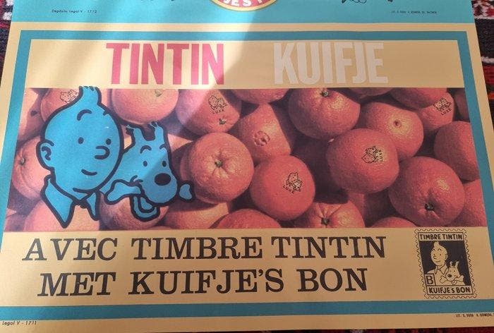 Hergé - Naranjas y Frutas Tintin ,póster original año, Antiek en Kunst, Kunst | Tekeningen en Fotografie