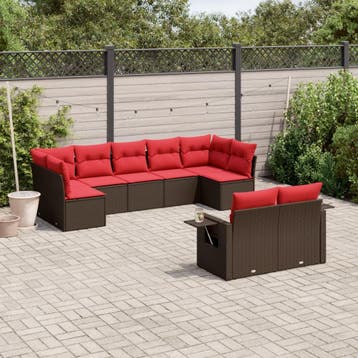 vidaXL 9-delige tuinbankset met kussens, bruin polyrotan, Verzenden
