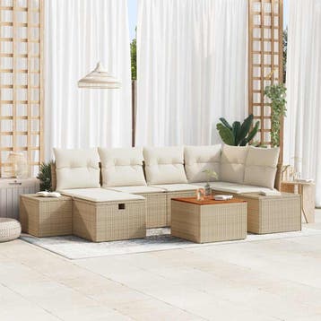 vidaXL Tuinbank Set 7 st Beige Poly rattan, Verzenden, Nieuw