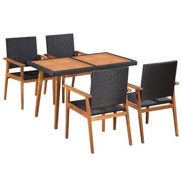 vidaXL 5-delige Tuinset poly rattan zwart en bruin, Verzenden, Nieuw, Tuinset