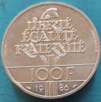 France. 100 Francs 1986 Liberté. Piéfort en argent, BU (Sans, Timbres & Monnaies