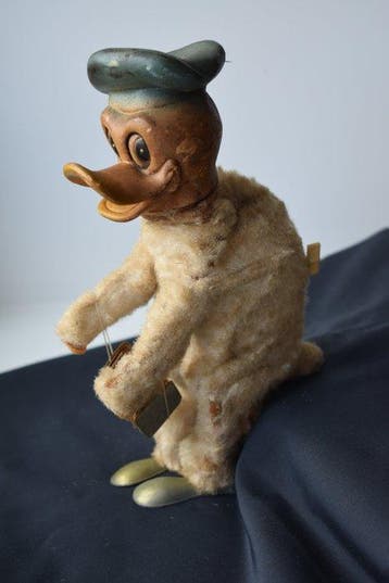 Figuur - Oude Donald Duck met trekharmonica - Rubber, stof, Nieuw