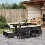 vidaXL 11-delige Tuinset met kussens poly rattan zwart, Verzenden, Nieuw, Tuinset