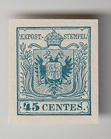 Oostenrijk 1884 - 45 Centes Blau (1850-uitgave) Museale, Gestempeld