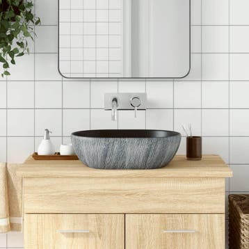vidaXL Opzetwasbak ovaal 47x33x13 cm keramiek zwart en grijs, Bricolage & Construction, Verzenden