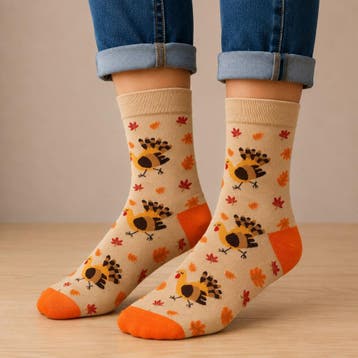 Sokken - Kalkoen Print - Oranje - Katoen - Maat 36-43, Kleding | Dames, Sokken en Kousen, Nieuw