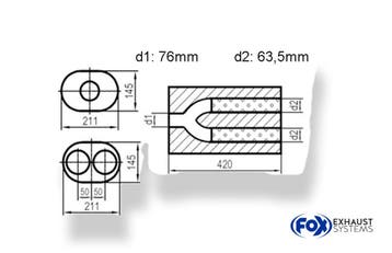 FOX Universele geluiddemper ovaal dubbele stroom met slang -, Verzenden, Nieuw