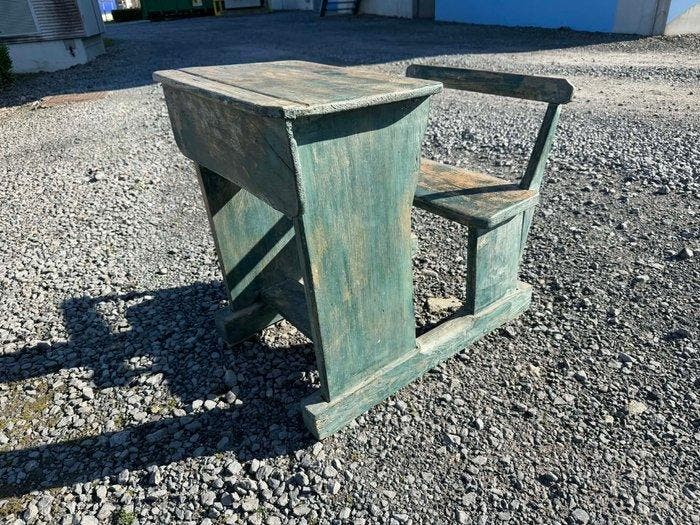 Bureau - Bois - bureau vert vintage, Antiquités & Art, Curiosités & Brocante
