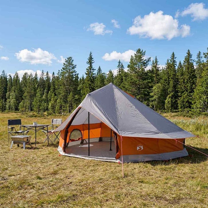 vidaXL Tipi Tent 20-persoons Grijs en Oranje Polyester en, Caravanes & Camping, Tentes, Envoi