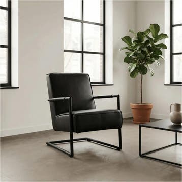 Leren fauteuil Lodge, Industrieel, Modern, Scandinavisch, Nieuw, Ophalen of Verzenden, 50 tot 75 cm