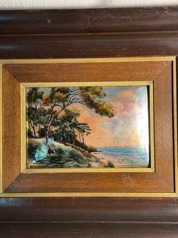 Icoon - De zonsondergang op het strand - emaille schilderij