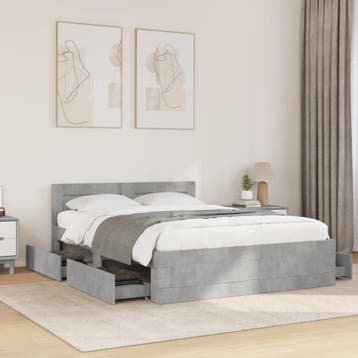 vidaXL Bedframe met hoofdeinde bewerkt hout betongrijs, Verzenden, Nieuw
