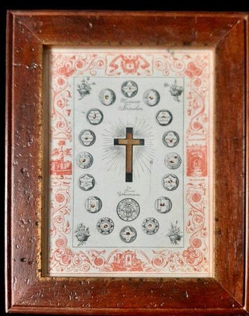 Antiek Reliekhouder - Papier, Hout, Glas - 1850-1900 -
